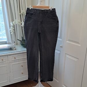 Good American Womens Good Icon Straight Leg Black Distressed Wash Jeans 10/30